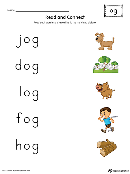 OG Word Family Read and Connect to Image Printable PDF