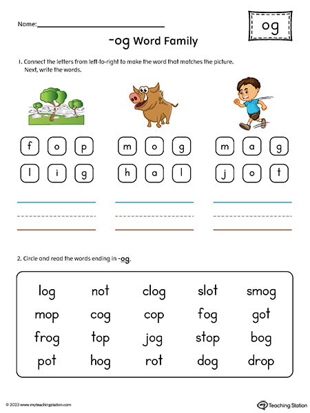 OG Word Family Read and Spell Simple Words Printable PDF