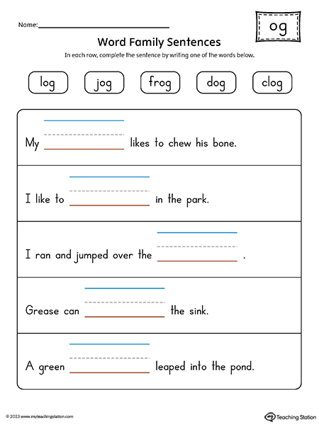 OG Word Family Sentences Printable PDF