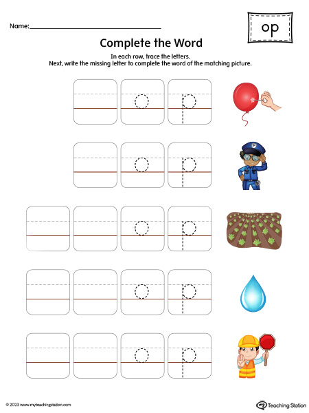 OP Word Family: Complete the Words Printable Activity