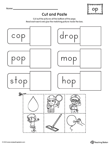 OP Word Family Cut-and-Paste Worksheet