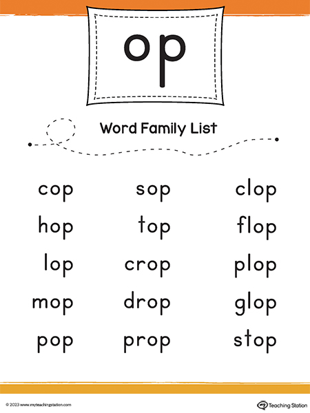 OP Word Family List Printable PDF