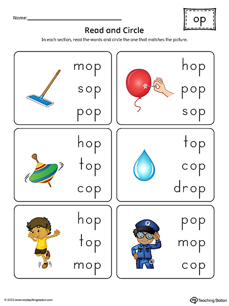 OP Word Family Match Picture to Words Printable PDF