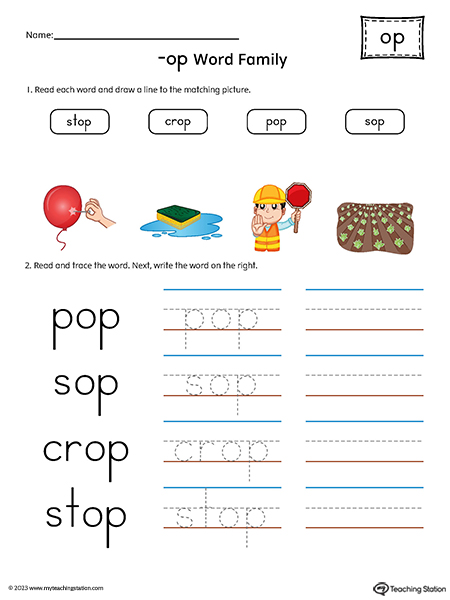 OP Word Family Match Pictures and Write Simple Words Printable PDF