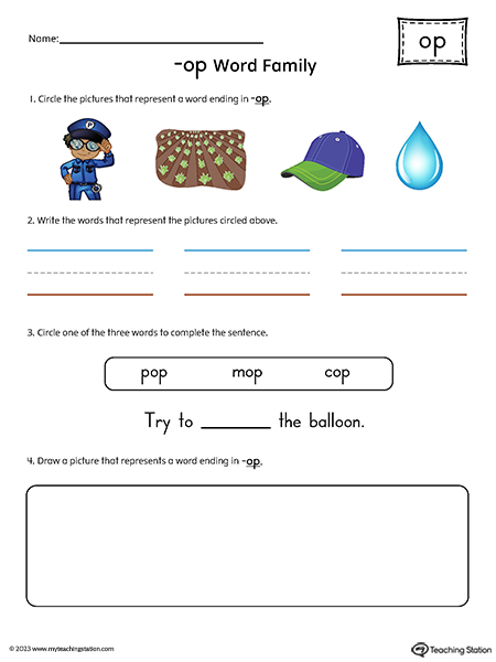 OP Word Family Picture and Word Match Printable PDF