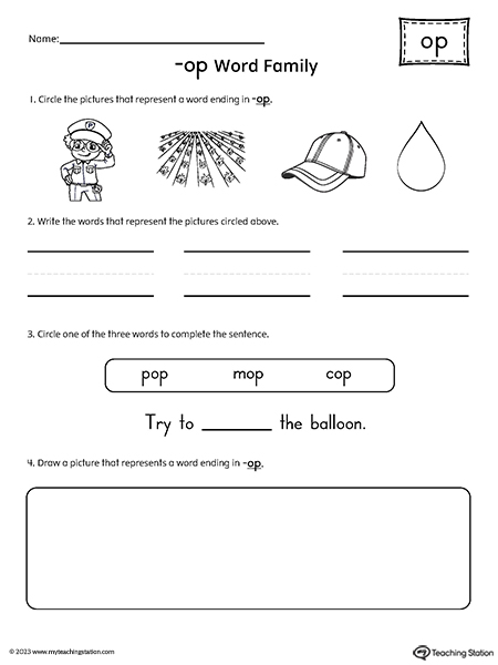 OP Word Family Picture and Word Match Worksheet