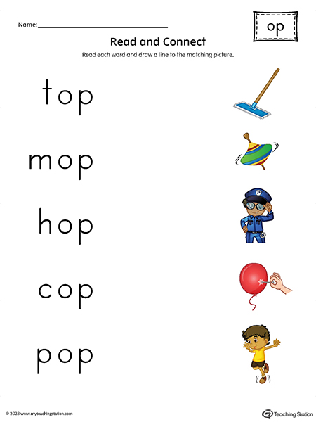 OP Word Family Read and Connect to Image Printable PDF