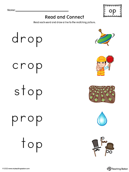 OP Word Family Read and Match Words to Pictures Printable PDF