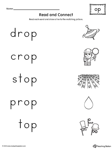 OP Word Family Read and Match Words to Pictures Worksheet
