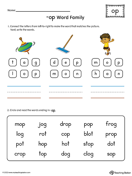 OP Word Family Read and Spell Simple Words Printable PDF