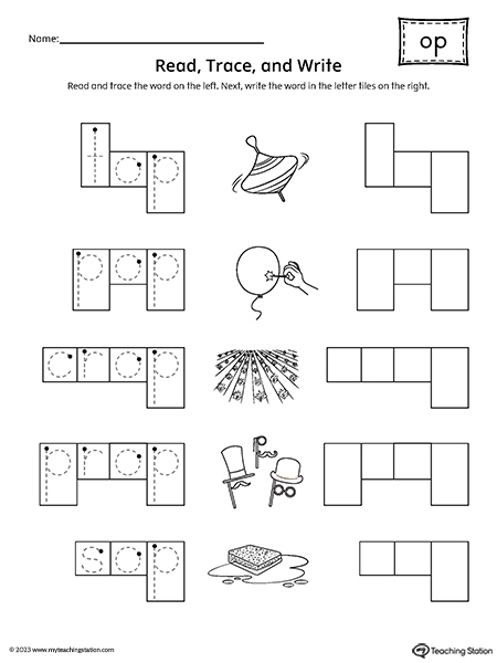 OP Word Family Read and Spell Worksheet
