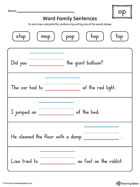 OP Word Family Sentences Printable PDF