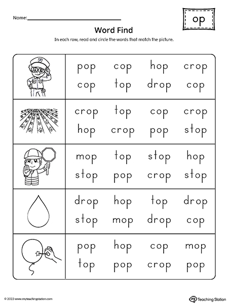 OP Word Family Word Find Worksheet | MyTeachingStation.com