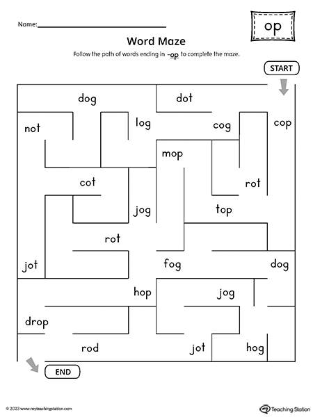 OP Word Family Word Maze Worksheet