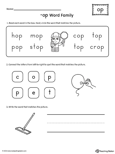 OP Word Family Worksheet