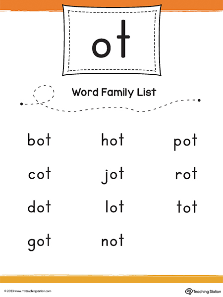 OT Word Family CVC List Printable PDF