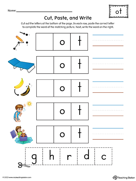 OT Word Family CVC Picture Match Cut-and-Paste Printable PDF