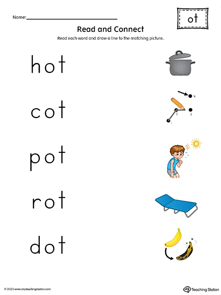 OT Word Family CVC Read and Connect to Image Printable PDF