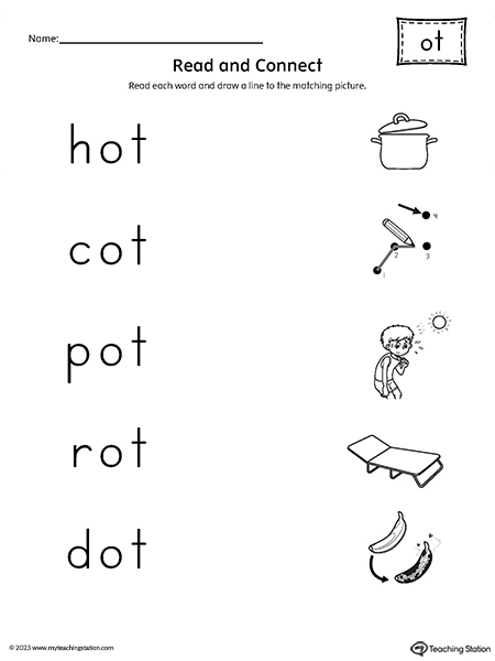 OT Word Family CVC Read and Connect to Image Worksheet