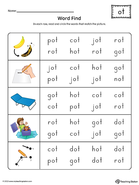 OT Word Family CVC Word Find Printable PDF