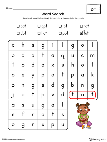 OT Word Family CVC Word Search Printable PDF