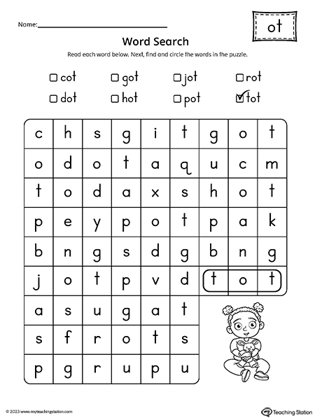 OT Word Family CVC Word Search Worksheet