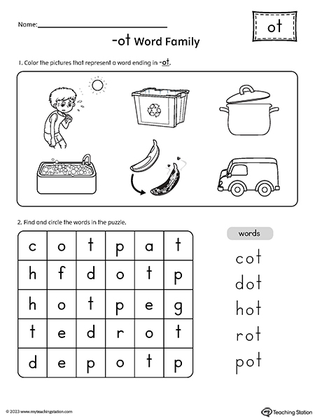 OT Word Family CVC Picture Puzzle Worksheet