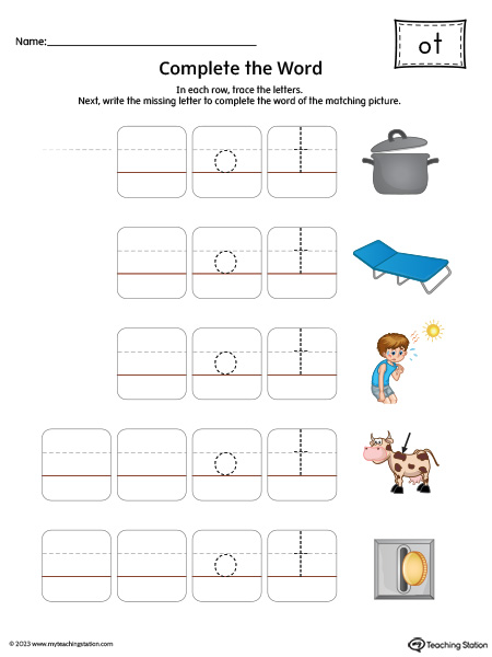OT Word Family: Complete the Words Printable Activity