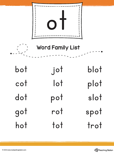 OT Word Family List Printable PDF