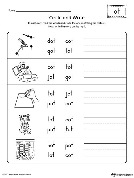 OT Word Family Match CVC Word to Picture Worksheet