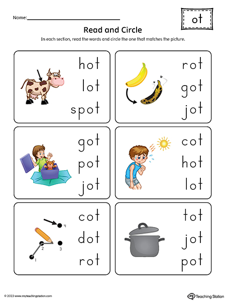 OT Word Family Match Picture to Words Printable PDF