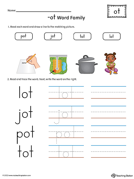 OT Word Family Match Pictures and Write CVC Words Printable PDF