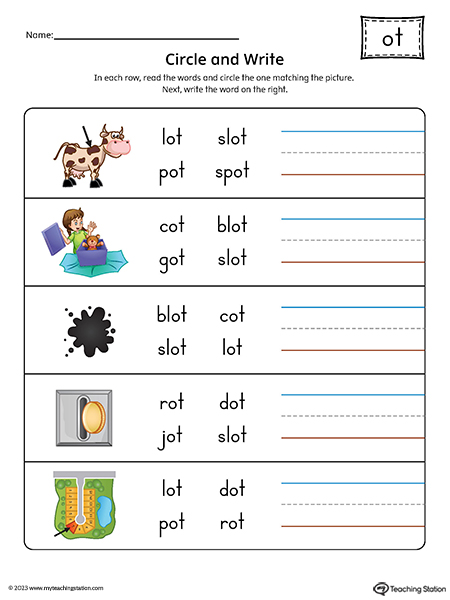OT Word Family Match Word to Picture Printable PDF