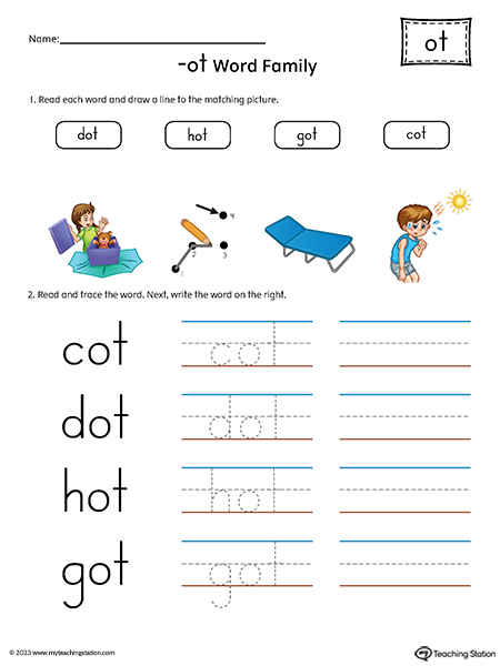 OT Word Family Match and Spell CVC Words Printable PDF