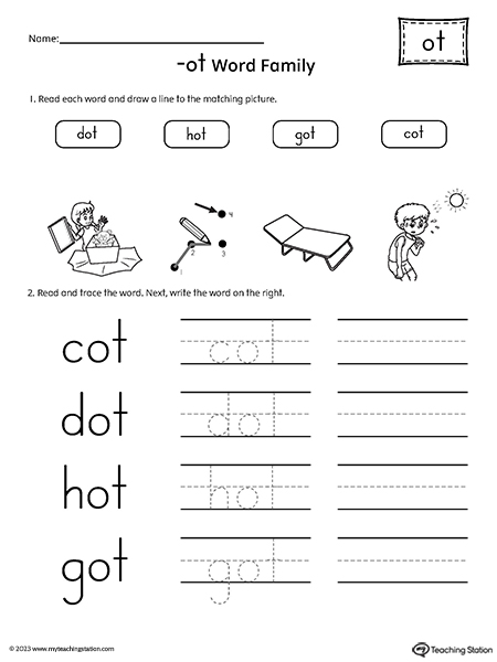 OT Word Family Match and Spell CVC Words Worksheet