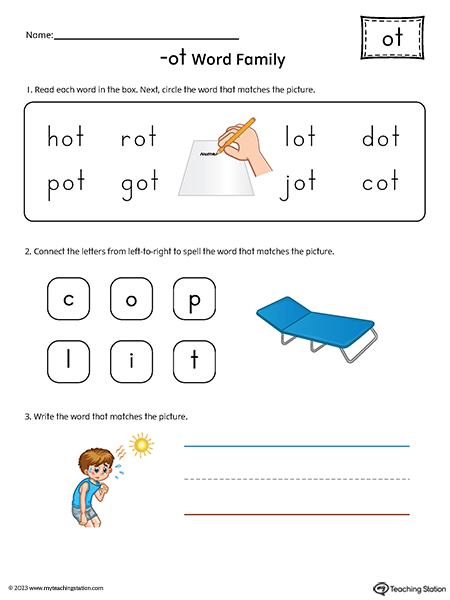 OT Word Family Match and Spell Printable PDF