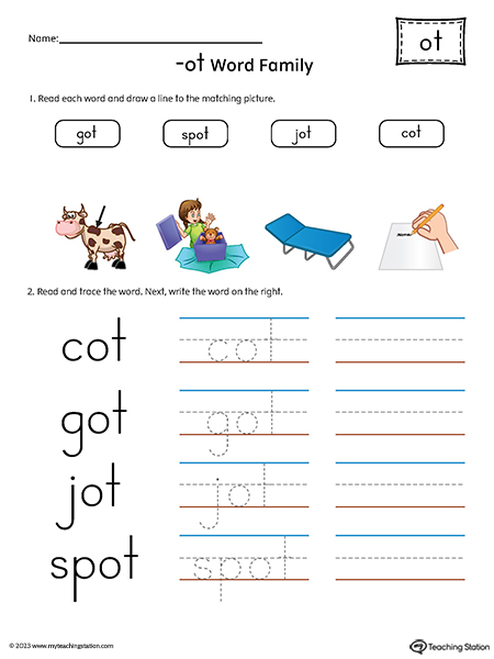 OT Word Family Match and Spell Words Printable PDF
