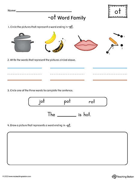 OT Word Family Picture and CVC Word Match Printable PDF