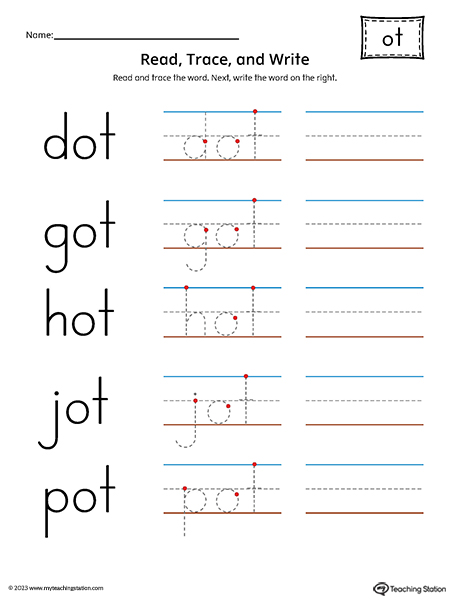 OT Word Family - Read, Trace, and Spell CVC Words Printable PDF