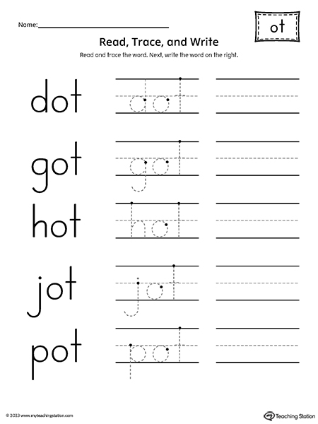 OT Word Family - Read, Trace, and Spell CVC Words Worksheet