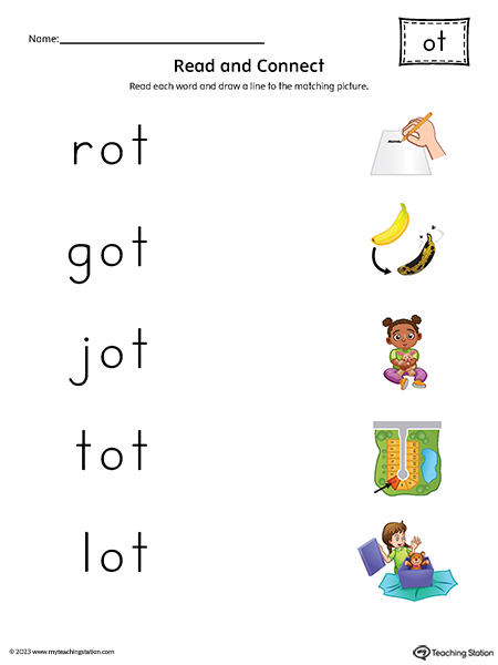 OT Word Family Read and Match CVC Words to Pictures Printable PDF