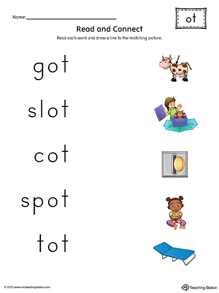 OT Word Family Read and Match Words to Pictures Printable PDF