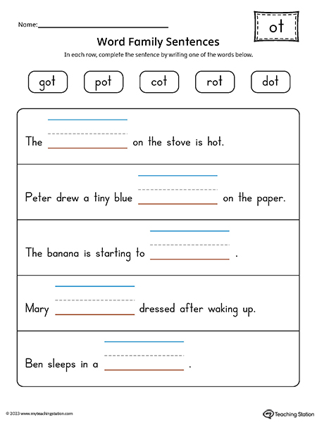 OT Word Family Sentences Printable PDF
