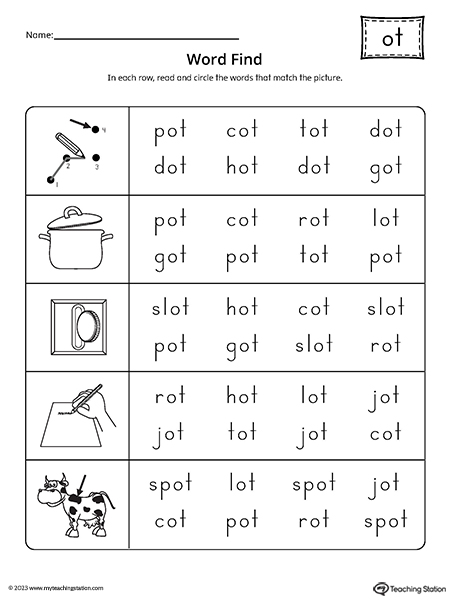 OT Word Family Word Find Worksheet