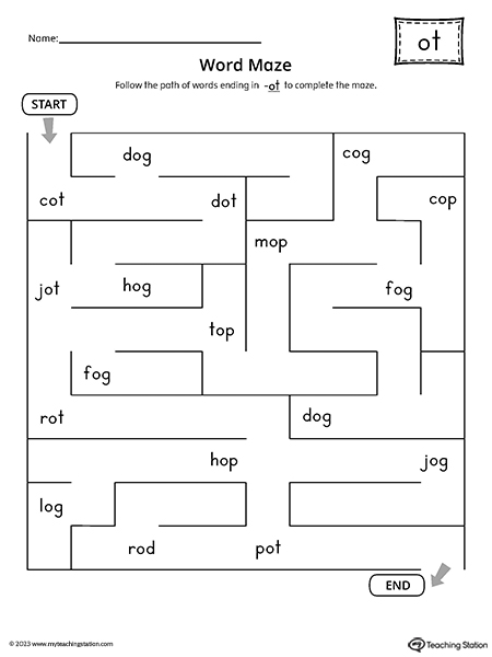 OT Word Family Word Maze Worksheet