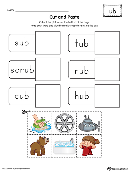 UB Word Family Cut-and-Paste Printable PDF