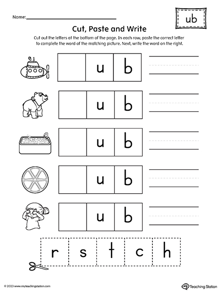 UB Word Family Picture Match Cut-and-Paste Worksheet