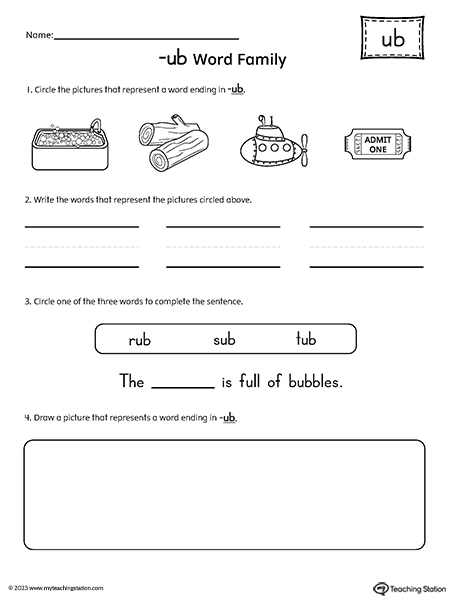 UB Word Family Picture and Word Match Worksheet