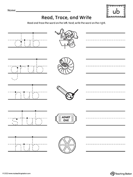 UB Word Family Read and Write Worksheet