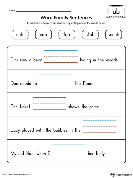 UB Word Family Sentences Printable PDF